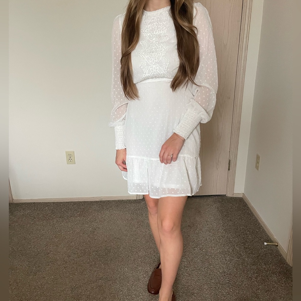 Andree White Long Sleeve Lace Dress